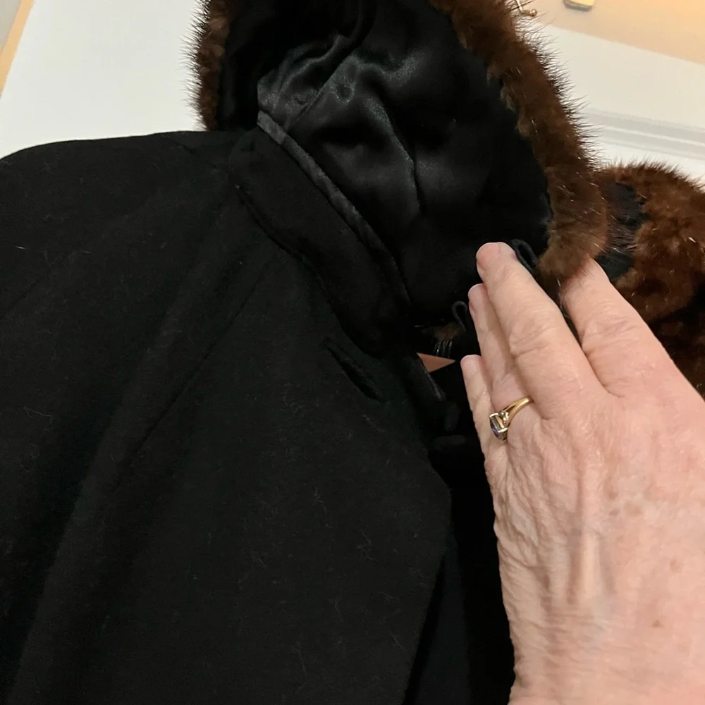 Empress Cashmere Black Coat with Brown Fur Trim and Satin lining - Picture 5 of 11